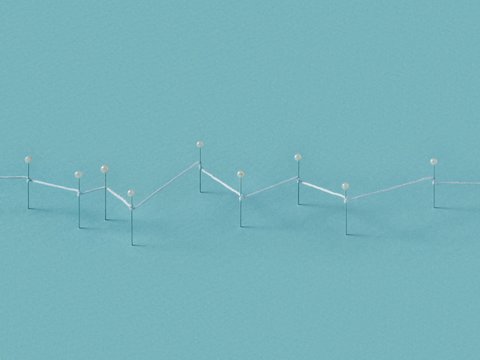 Liniendiagramm-Visualisierung: Weiße Verbindungslinien mit Kugeln an den Knoten auf türkisblauem Hintergrund, stellt einen wellenförmigen Datenverlauf dar