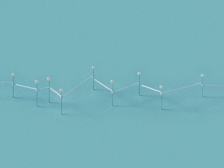 Liniendiagramm-Visualisierung: Weiße Verbindungslinien mit Kugeln an den Knoten auf türkisblauem Hintergrund, stellt einen wellenförmigen Datenverlauf dar