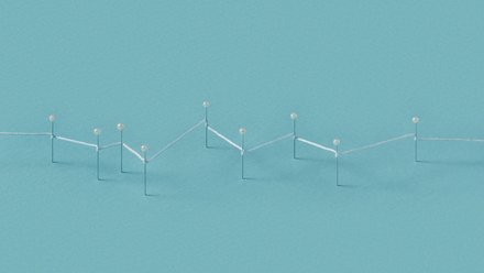 Liniendiagramm-Visualisierung: Weiße Verbindungslinien mit Kugeln an den Knoten auf türkisblauem Hintergrund, stellt einen wellenförmigen Datenverlauf dar