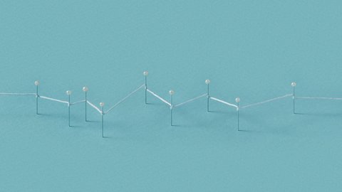 Liniendiagramm-Visualisierung: Weiße Verbindungslinien mit Kugeln an den Knoten auf türkisblauem Hintergrund, stellt einen wellenförmigen Datenverlauf dar