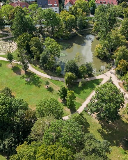 Ernst-Ehrlicher-Park aus der Vogelperspektive fotografiert