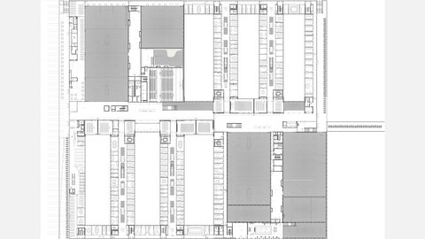 Grundriss des Campusgebäudes mit Raumaufteilung und Sportflächen.