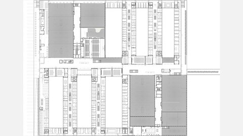 Grundriss des Campusgebäudes mit Raumaufteilung und Sportflächen.