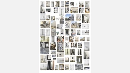 Übersichtsansicht der gesamten Collage mit zahlreichen Bauteil-Fotos, eingerahmt von breiten grauen Rändern.