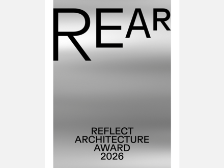 Graue Grafik mit dem Titel "REAR" und dem Schriftzug "Reflect Architecture Award 2026"