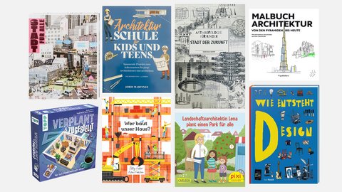 Übersicht über verschiedene Kinderbücher rund um Architektur