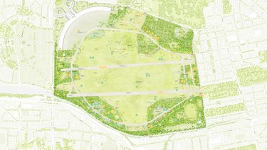 Landschaftsplan „Stadtlichtung“ mit Wegen und Vegetation.