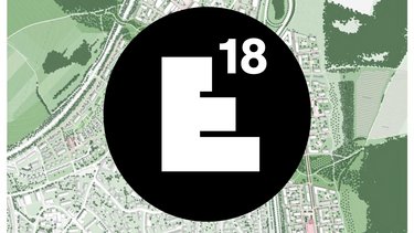 Lageplan eines Stadtgebiets mit überlagertem Europan-18-Symbol.