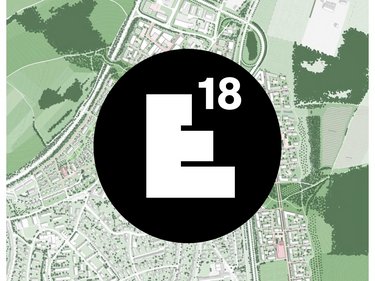Lageplan eines Stadtgebiets mit überlagertem Europan-18-Symbol.