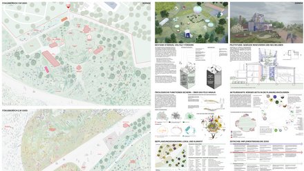 Entwurfs- und Analyseboards zu Nutzung, Ökologie und Entwicklung.