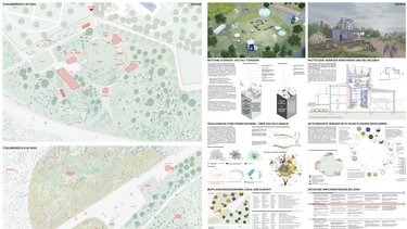 Entwurfs- und Analyseboards zu Nutzung, Ökologie und Entwicklung.