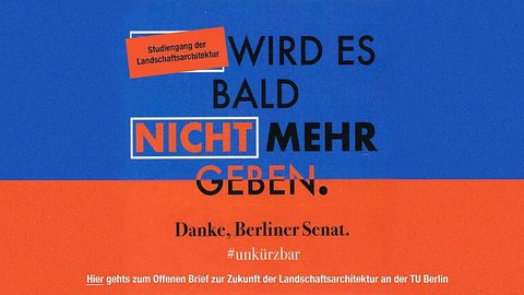 Grafik zum Erhalt des Studiengangs Landschaftsarchitektur mit dem Slogan „Wird es bald nicht mehr geben“.
