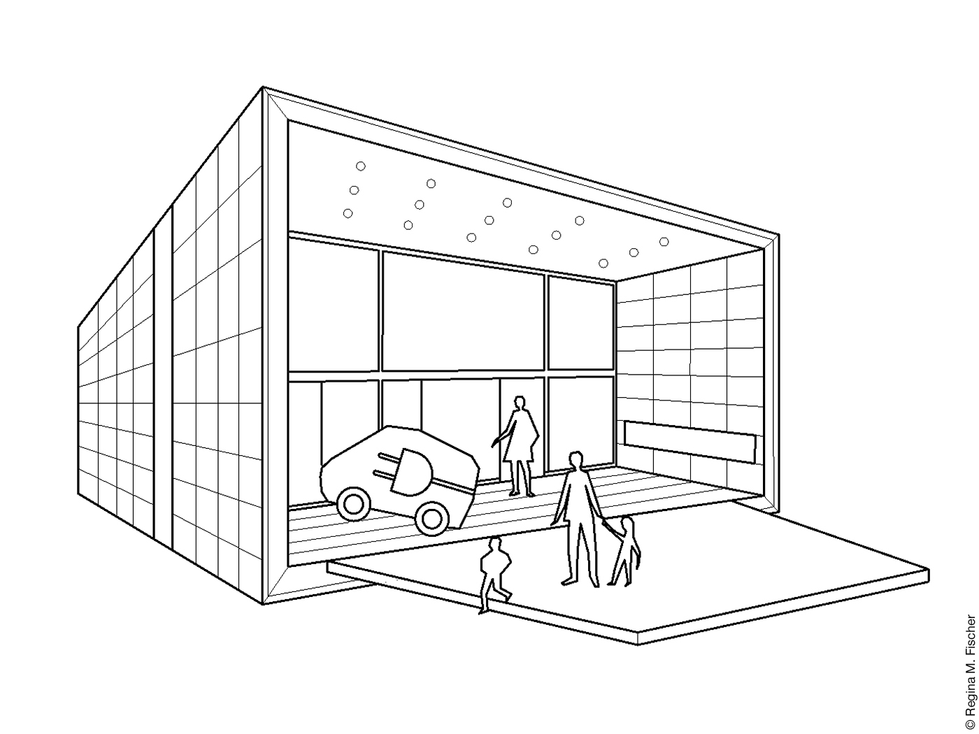 Zeichnung Effizienzhaus Plus mit E-Auto