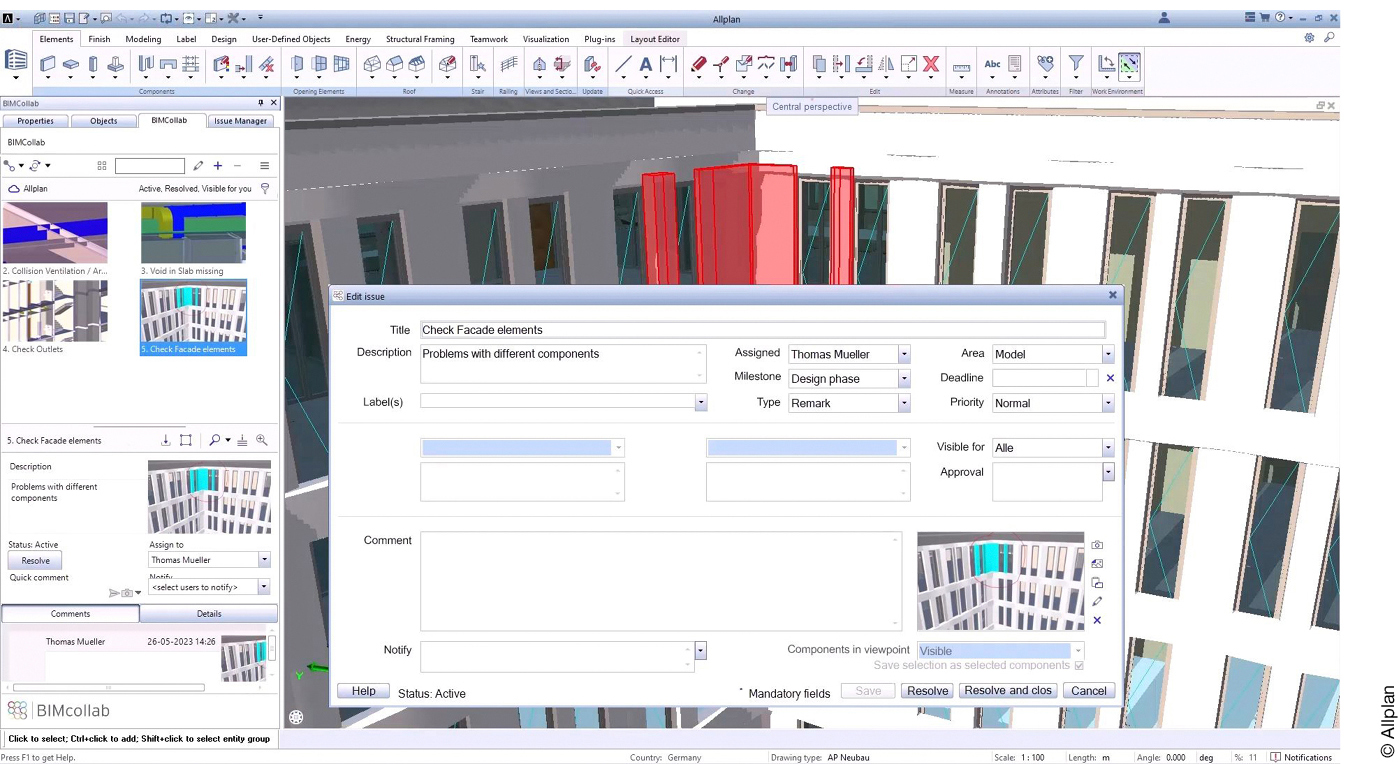 Screenshot von der Integrierten Kollisionsprüfung Allplan 2024