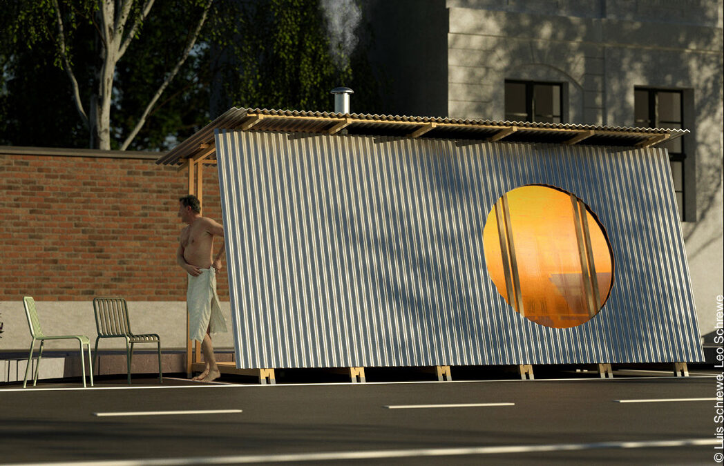Visualisierung einer Sauna am Straßenrand