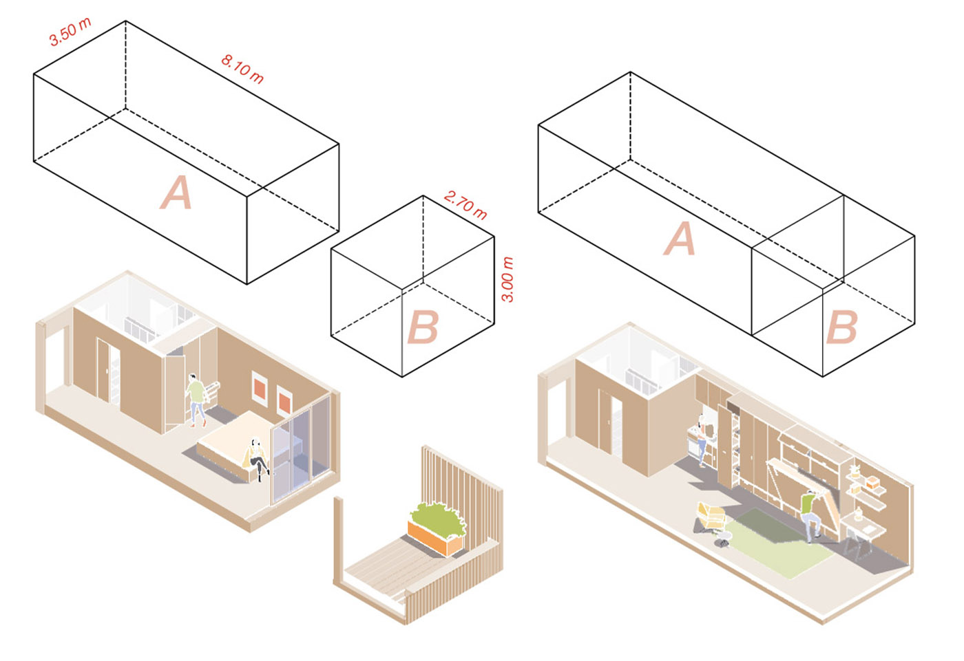 Schnittzeichnung von Holzmodulen