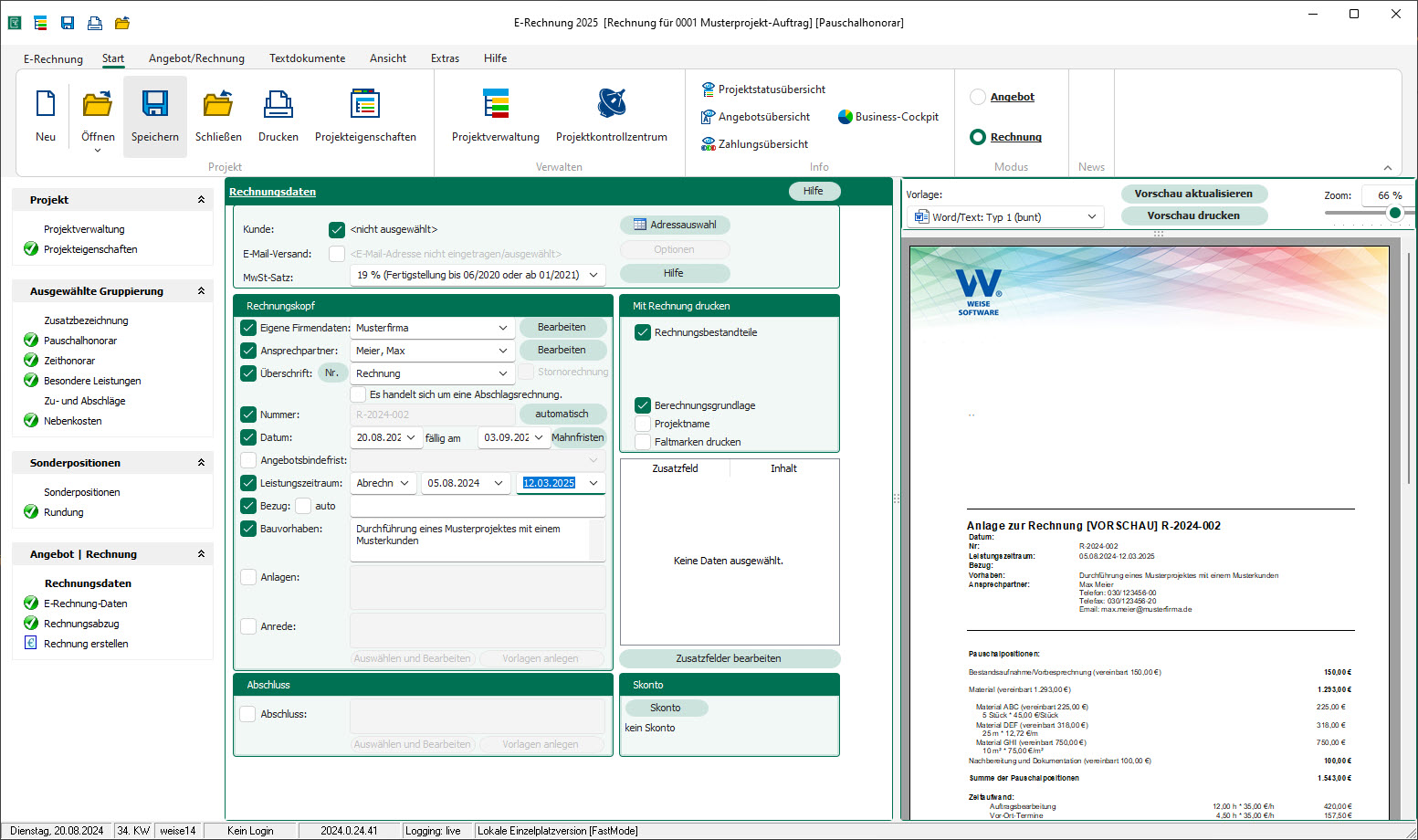 E-Rechnung in Weise Software