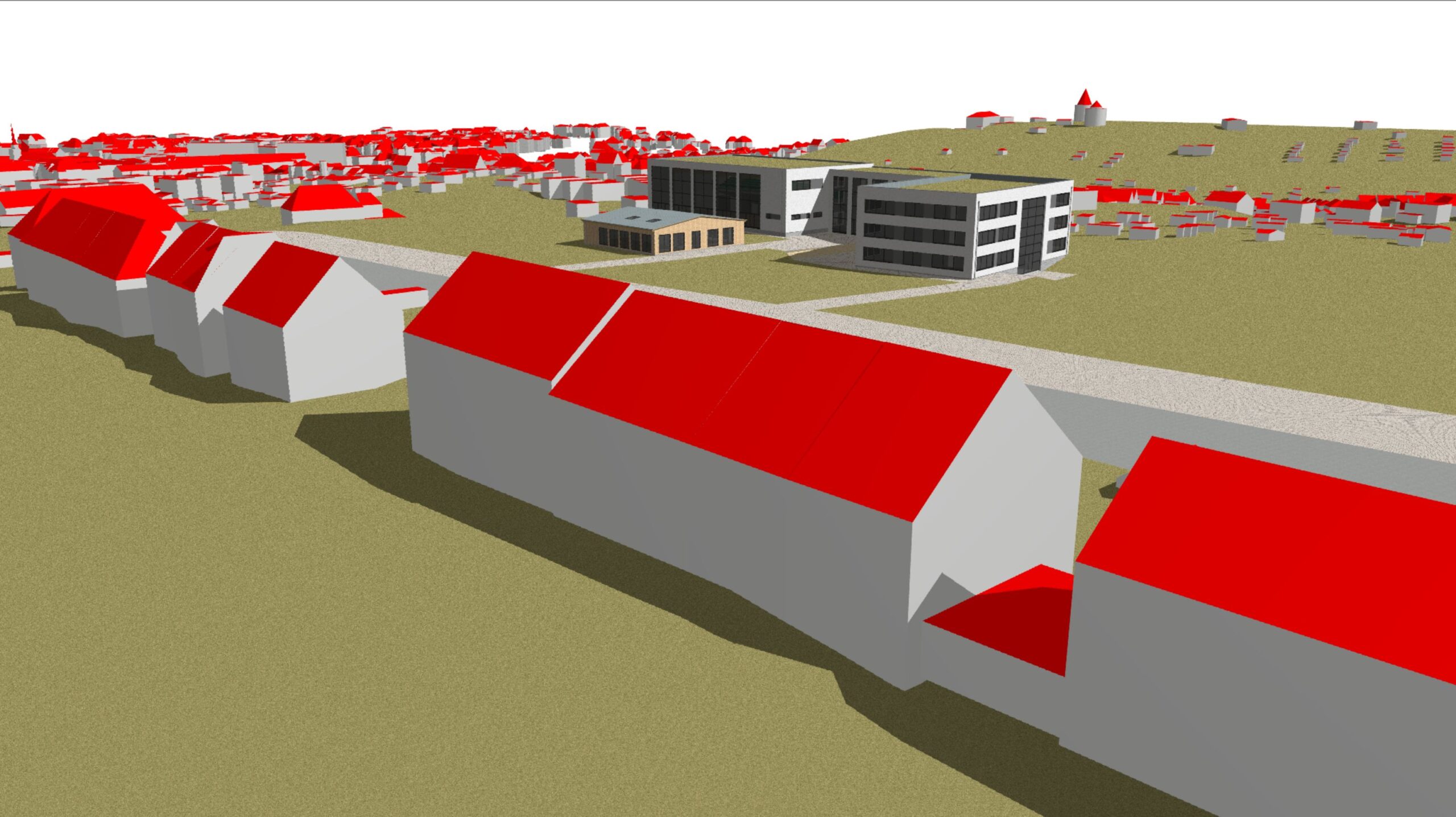 Screenshot aus der Software Vicado mit Häusern min einer Landschaft