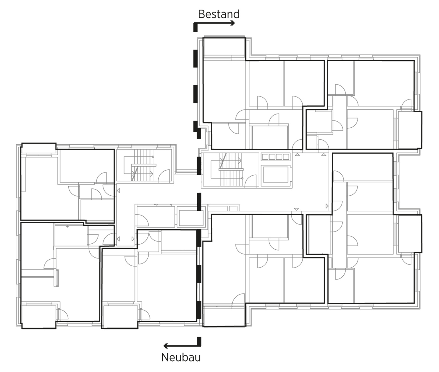 Grundriss des Wohnblocks in Regensburg mit Anbau
