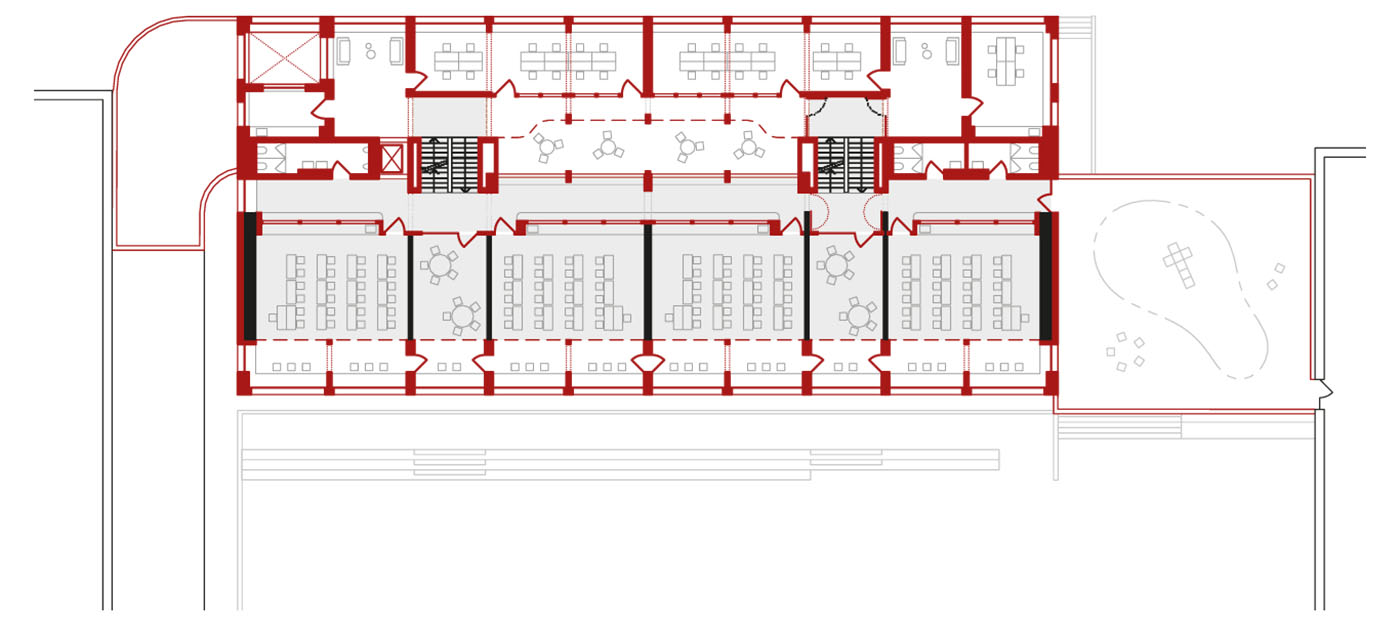Grundriss der Schule in Davos mit Altbau und Ergänzungen