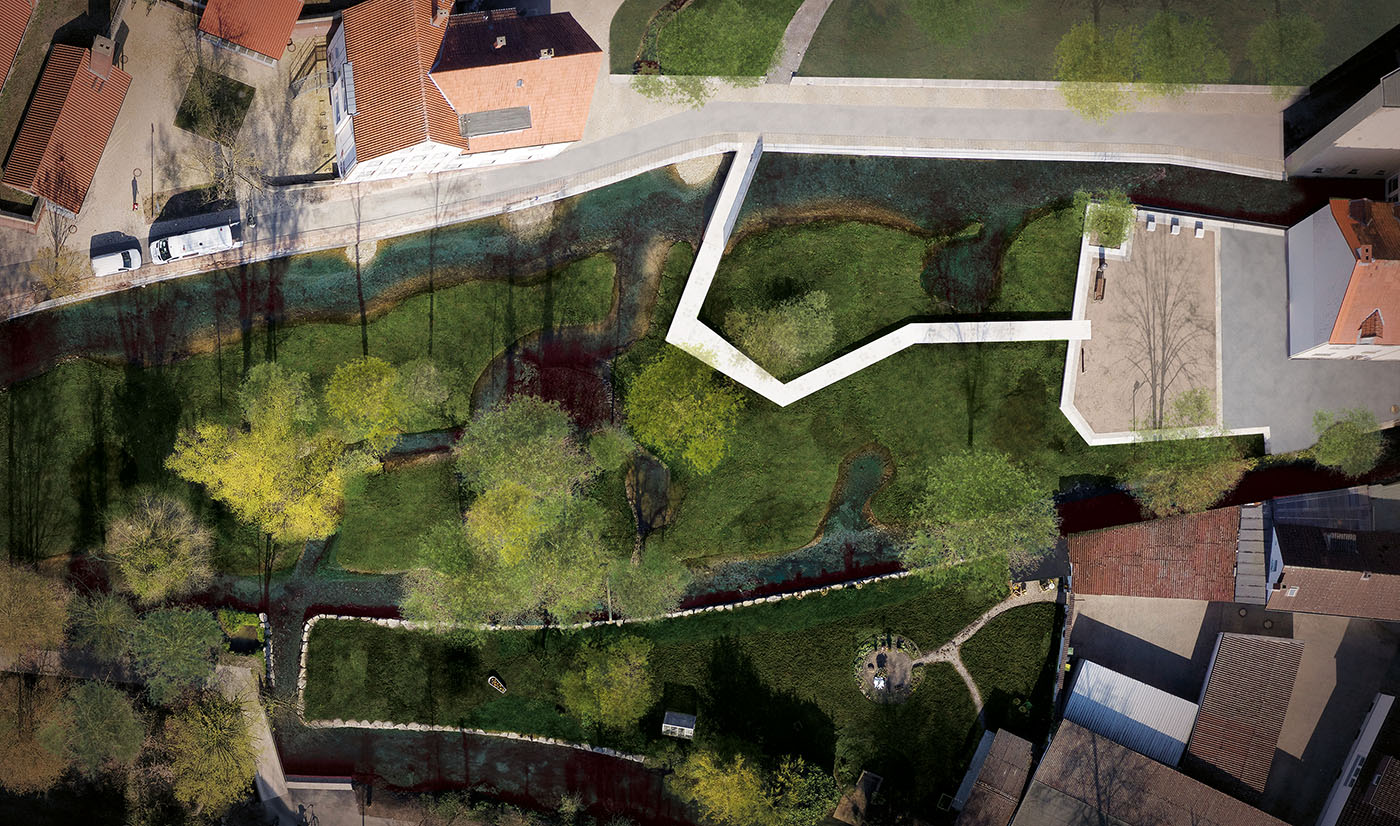 Grünanlagen am Paderufer in Paderborn aus der Vogelperspektive