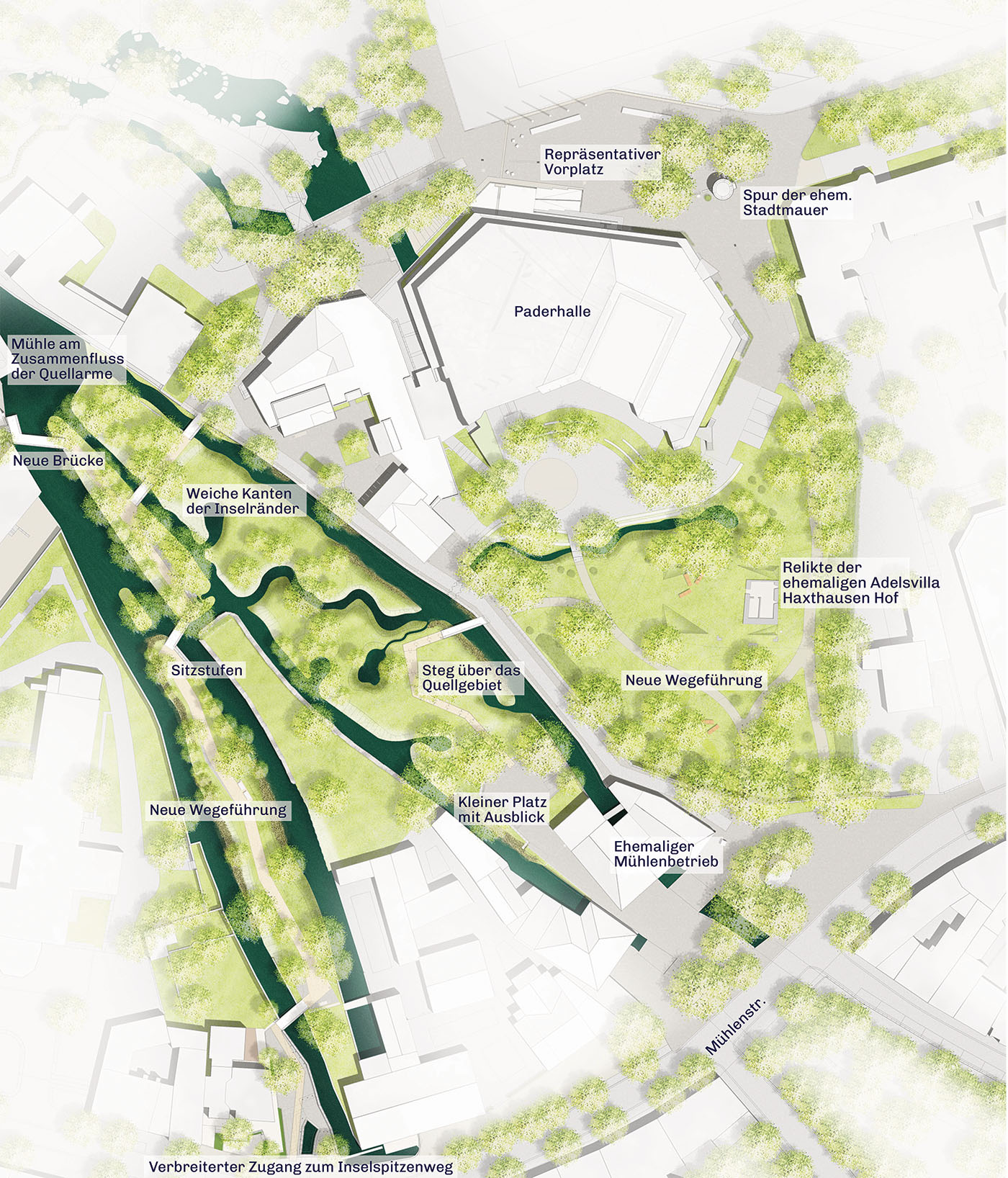 Lageplan des Paderquellgebiets aus der Vogelperspektive