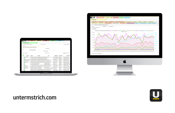 Zwei Bildschirme mit Software von untermStrich